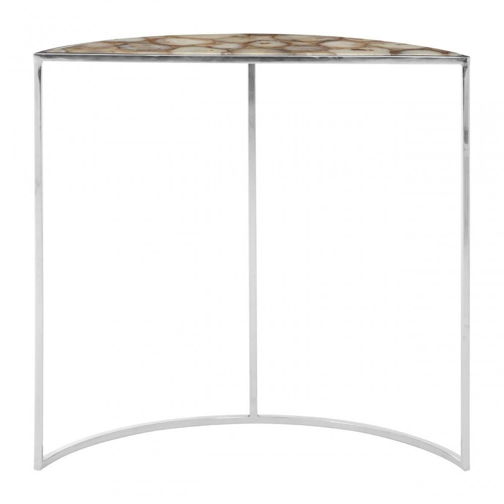 Vita Half Moon White Agate Top Table, Agate, Steel, Silver