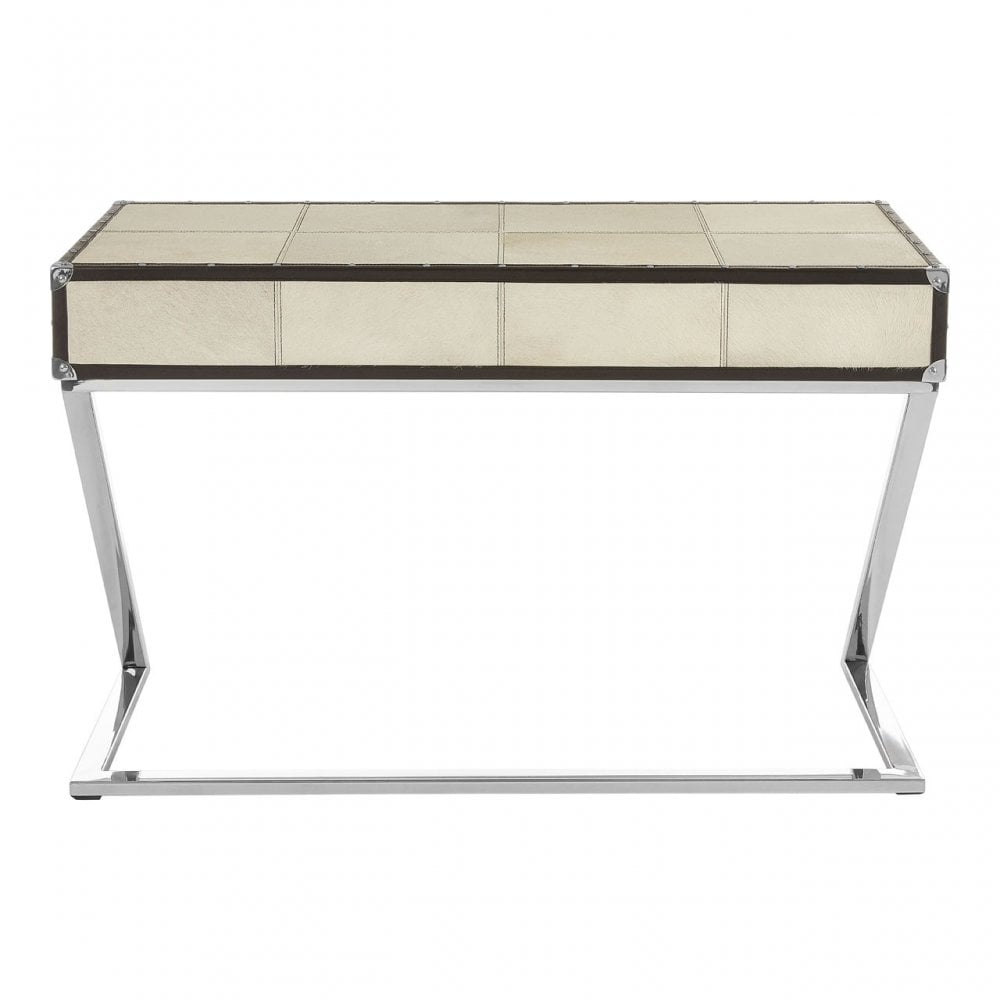 Tuskin Mango Wood Console Table, Leather, Mango Wood, Stainless Steel, Natural