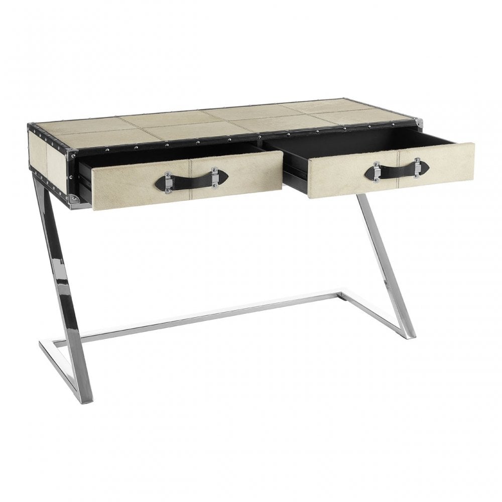 Tuskin Mango Wood Console Table, Leather, Mango Wood, Stainless Steel, Natural