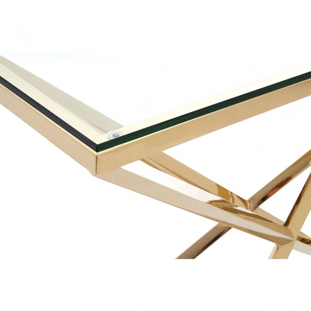 Enrich Corseted Champagne Console Table, Stainless Steel, Glass, Gold