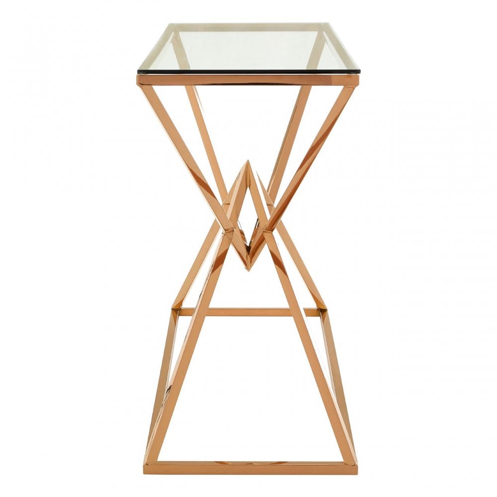 Enrich Corseted Rose Gold Console Table, Stainless Steel, Glass, Rose Gold
