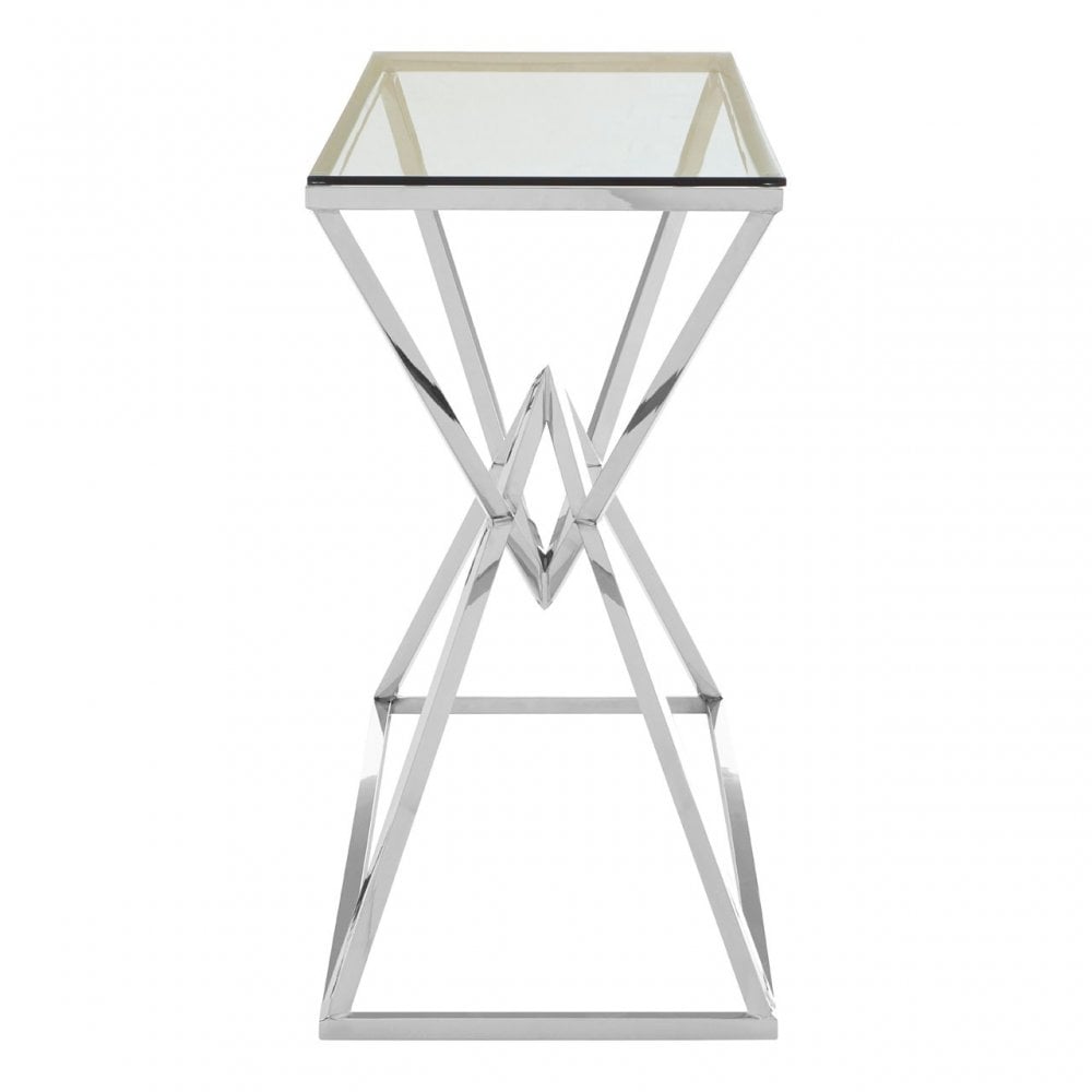 Enrich Corseted Silver Console Table, Stainless Steel, Glass, Silver