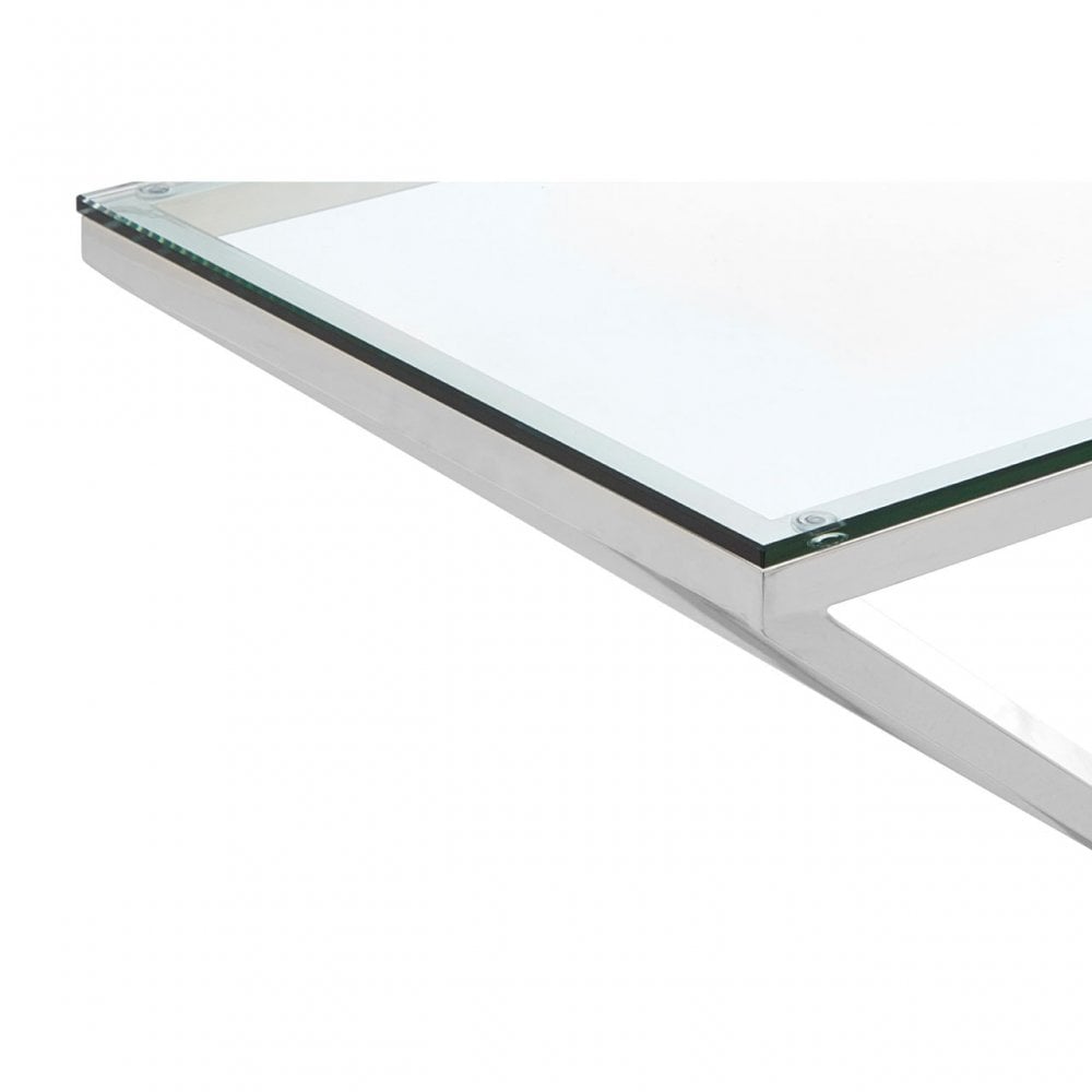 Enrich Corseted Silver Console Table, Stainless Steel, Glass, Silver