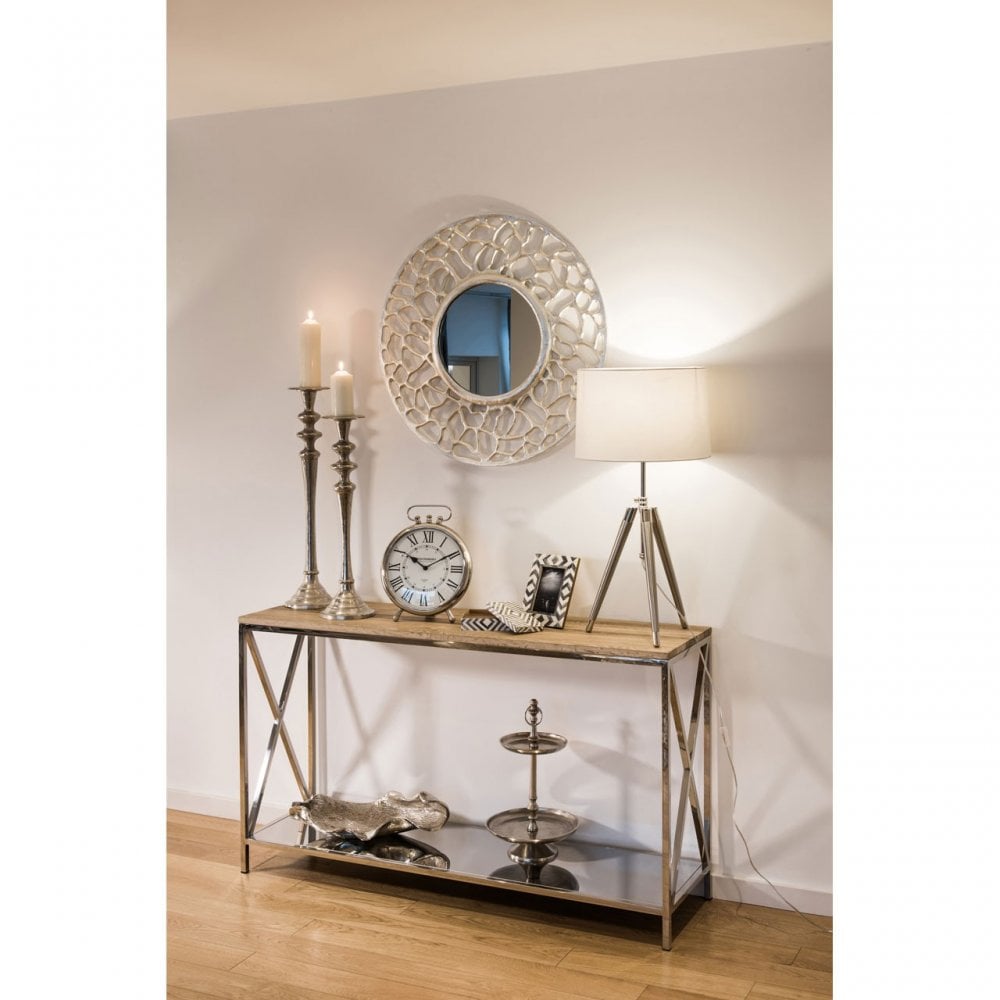 Chiswick Console Table, Oak Wood, Stainless Steel
