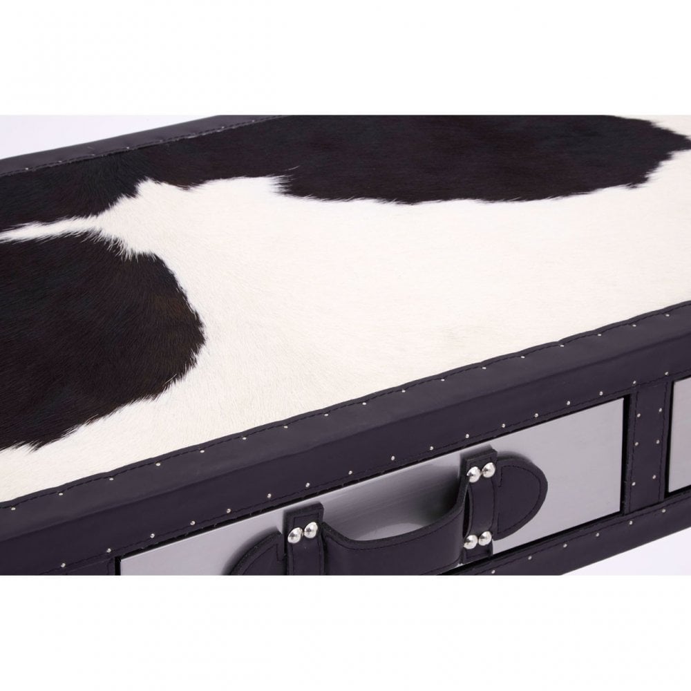 Black / White Genuine Cowhide Console Table, Cowhide, Stainless Steel, Black