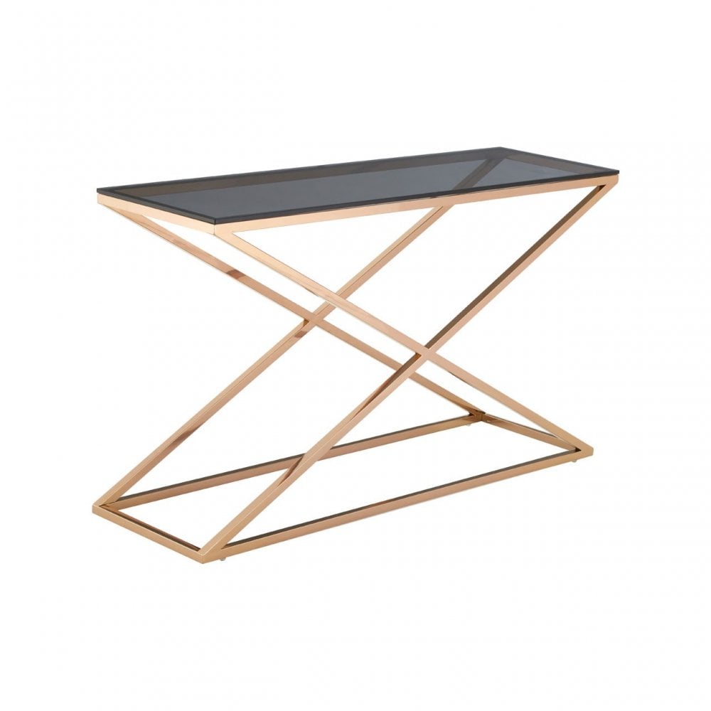 Criss Cross Console Table, Stainless Steel, Glass
