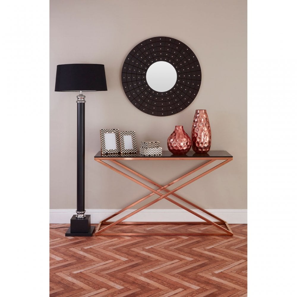 Criss Cross Console Table, Stainless Steel, Glass
