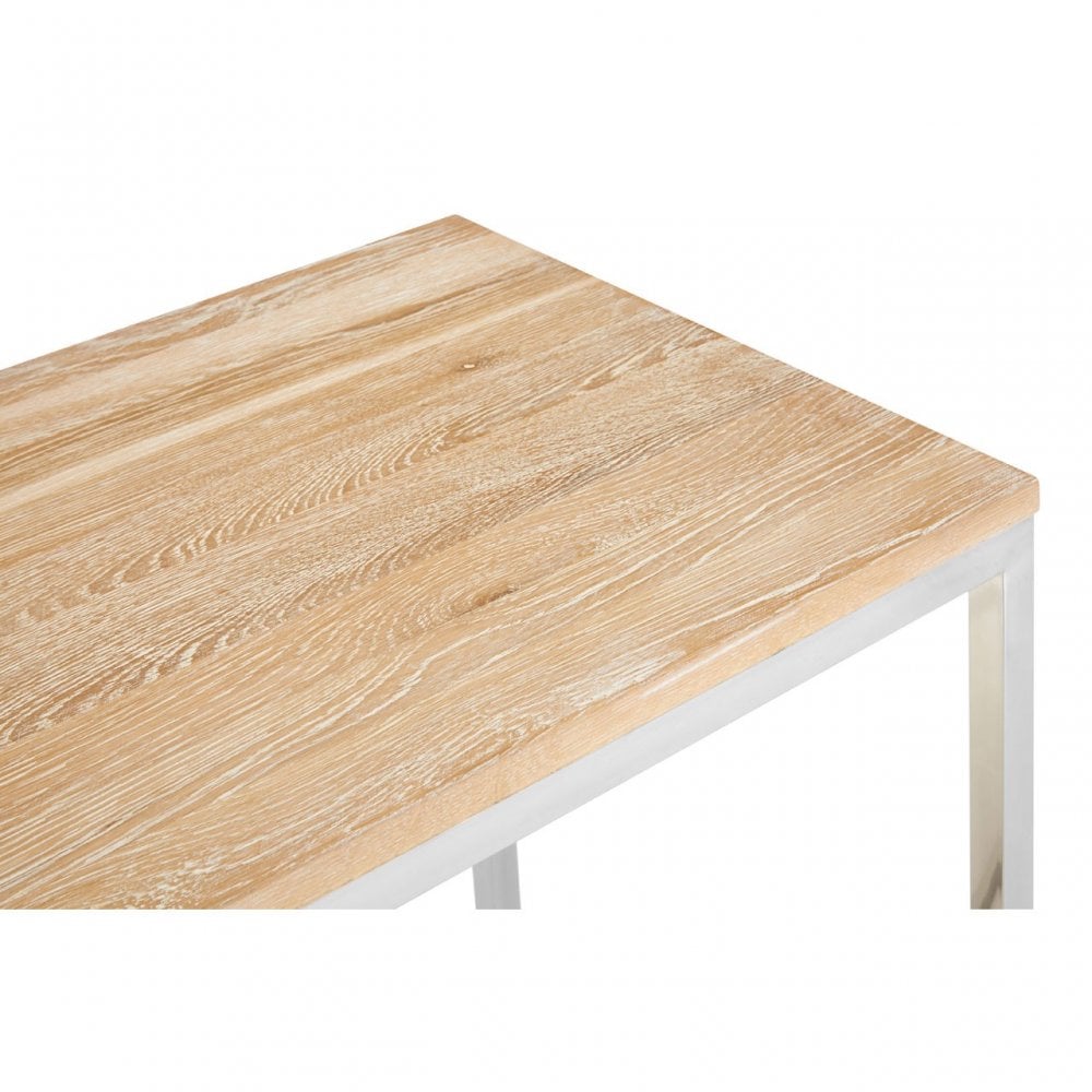 Townhouse Console Table, Oak Wood, Stainless Steel, Natural