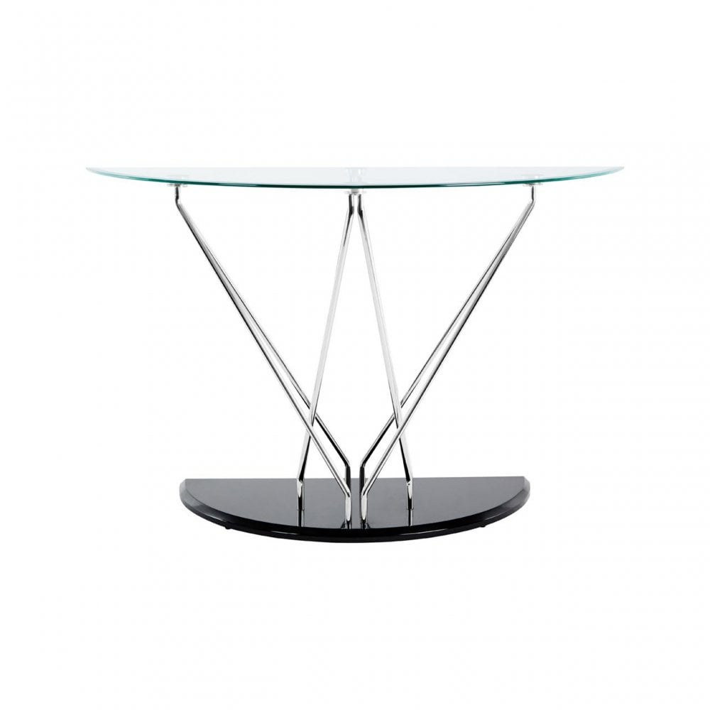 Halo Half Moon Console Table, Chromed Glass, Black