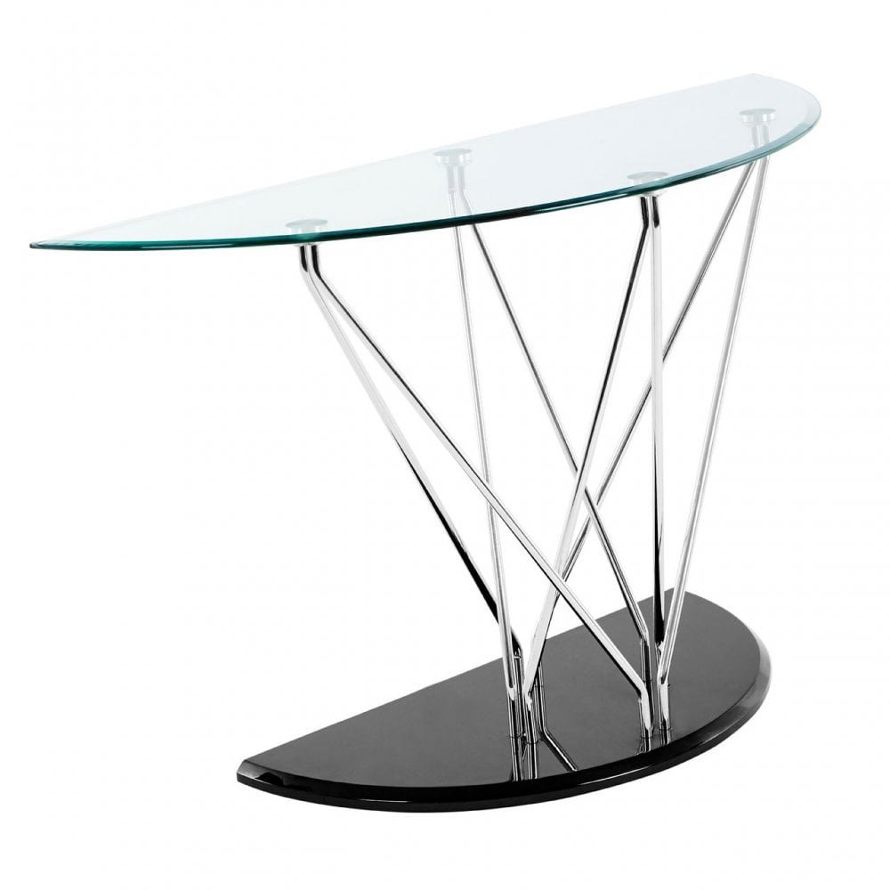 Halo Half Moon Console Table, Chromed Glass, Black