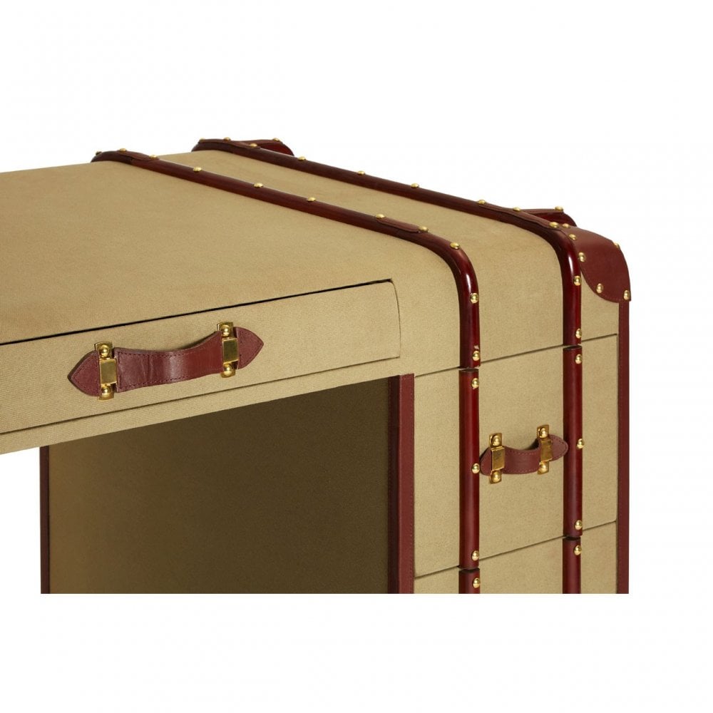 Columbus Leather Trim Canvas Desk, Canvas, Mango Wood, Gold