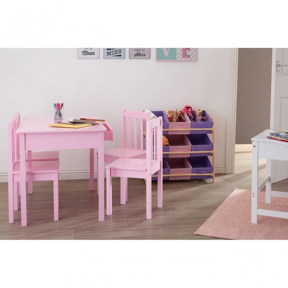 Childrens Wooden Pink Table and Chair Set - 4 Chairs & 1 Table