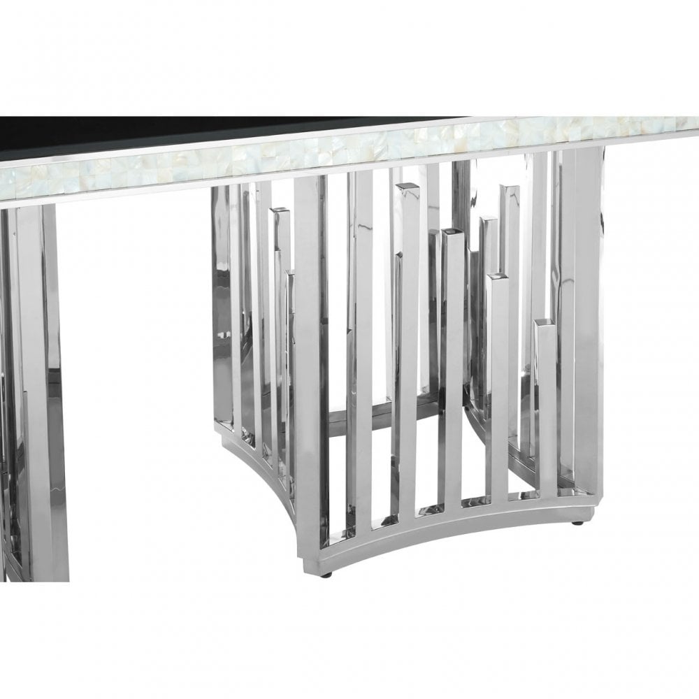 Elisa Silver Finish Dining Table, Stainless Steel, Glass, Silver