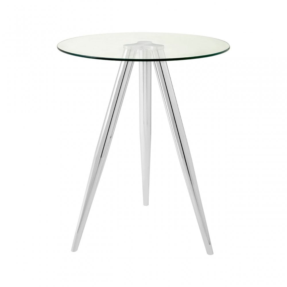 Barton Round Bar Table, Tempered Glass, Silver