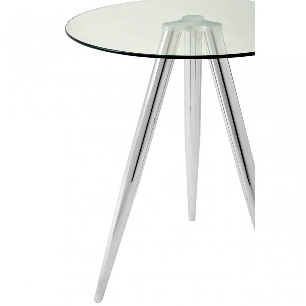 Barton Round Bar Table, Tempered Glass, Silver