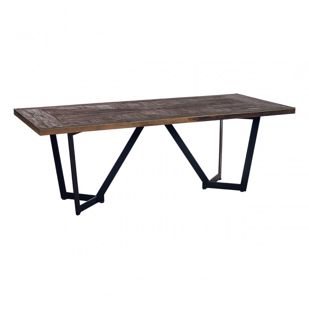 Midas Dining Table, Elm Wood, Iron, Brown