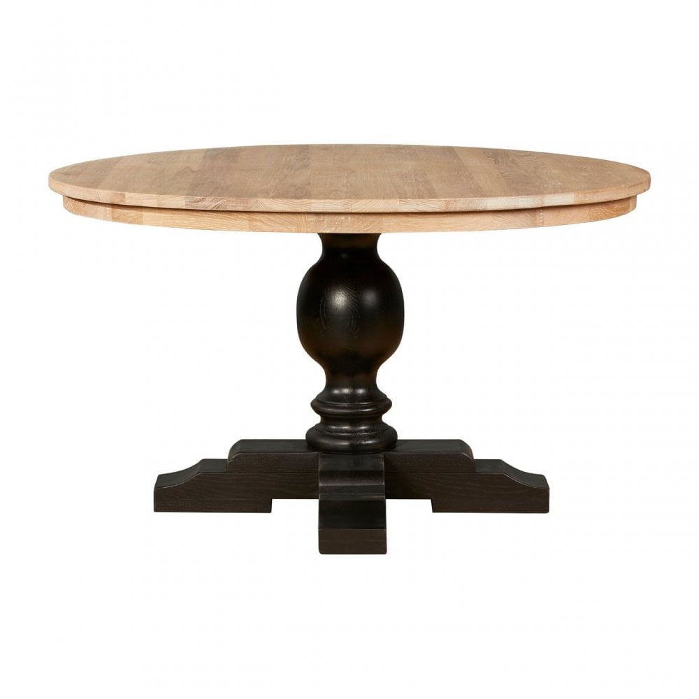 Brisbane Whitewash Top / Black Dining Table, Oak Wood, Brown