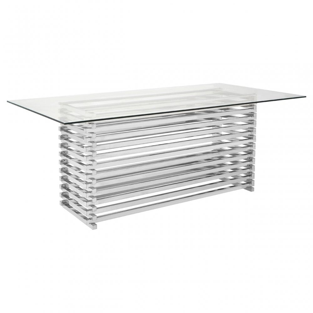 Chiqui Dining Table, Stainless Steel, Glass, Silver