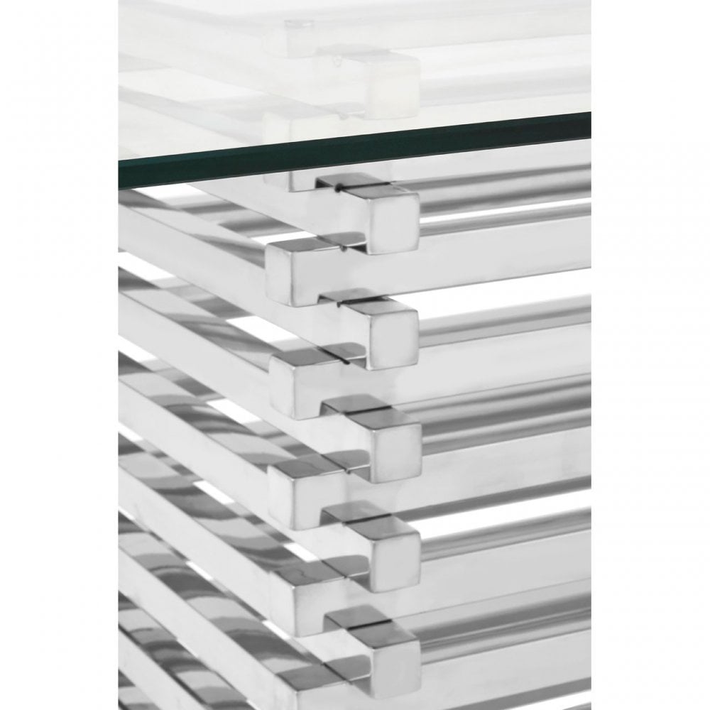 Chiqui Dining Table, Stainless Steel, Glass, Silver