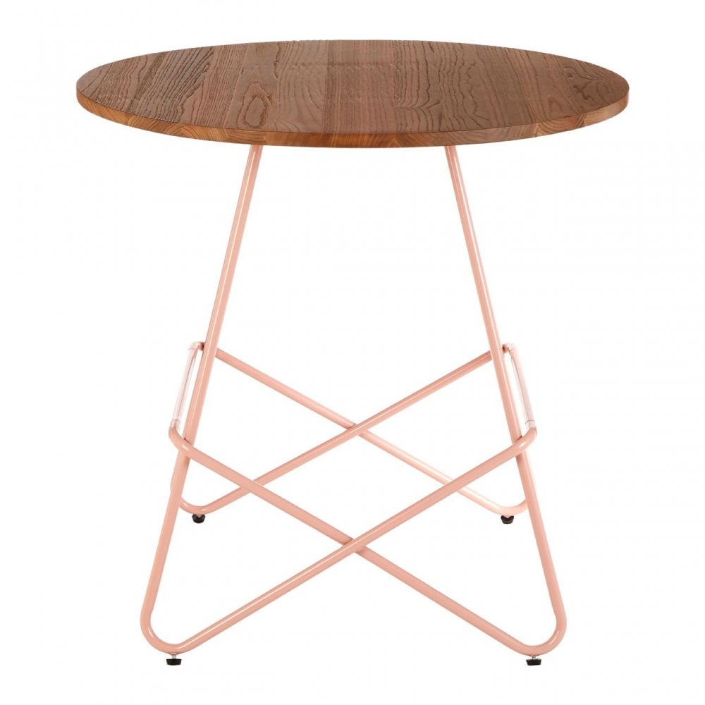 Brock Pink Metal & Elm Wood Round Table, Elm Wood, Pink
