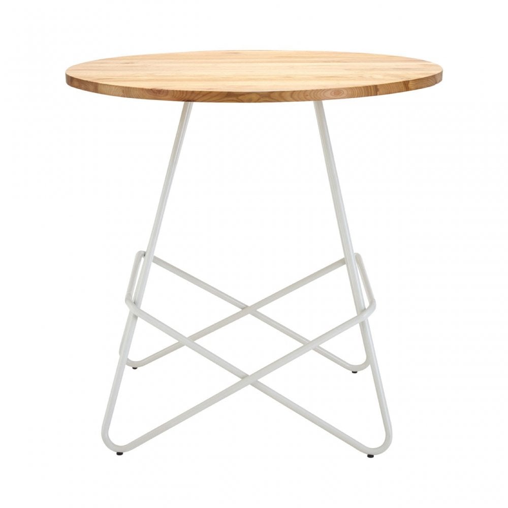 Brock White Metal Round Table, Elm Wood, White