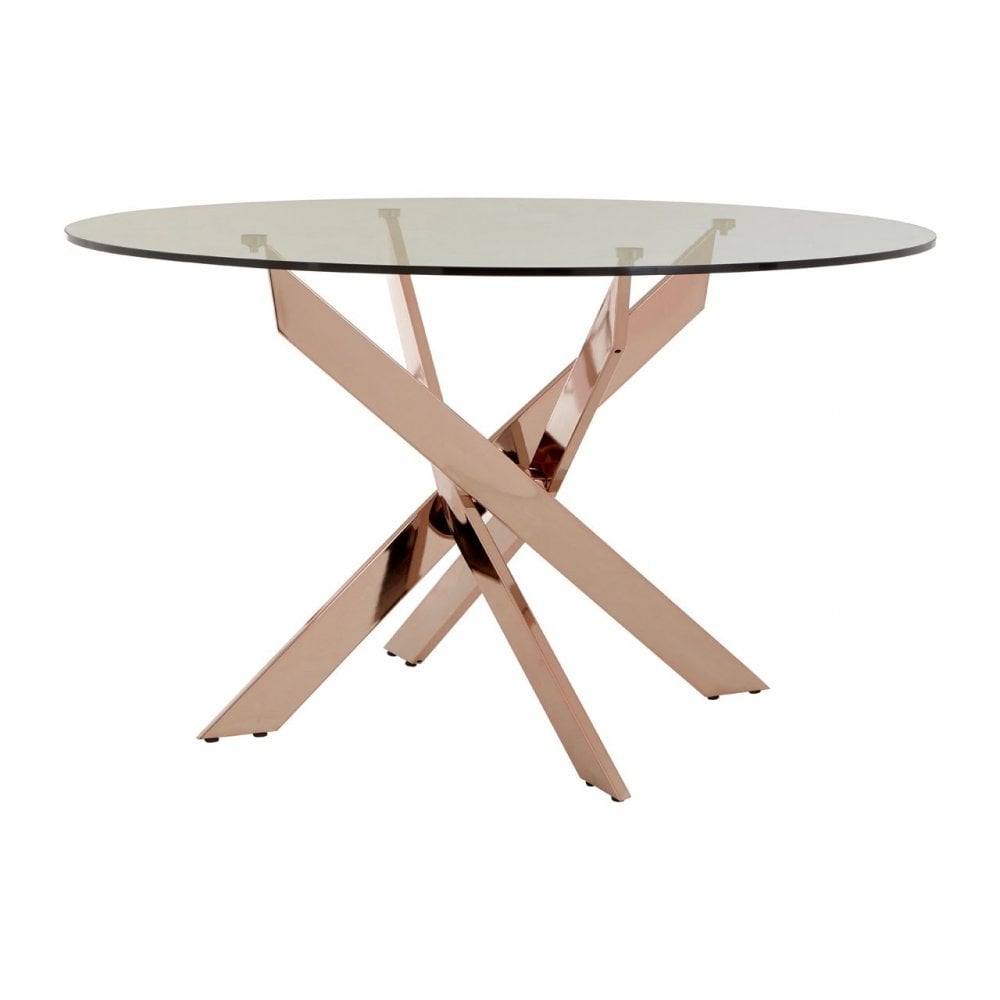 Enrich Intersected Rose Gold Dining Table, Tempered Glass, Rose Gold