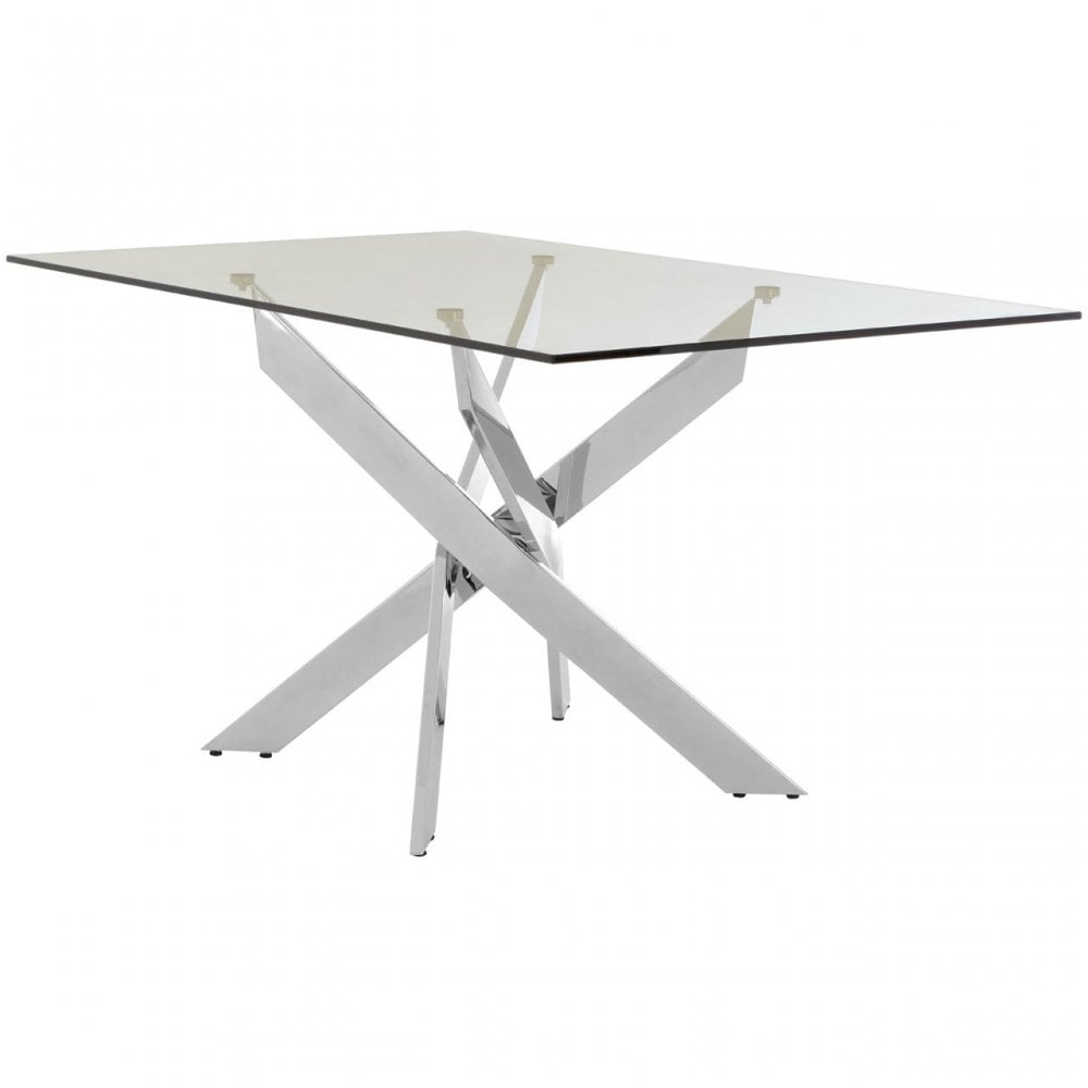 Enrich Rectangular Chrome Dining Table, Tempered Glass, Silver