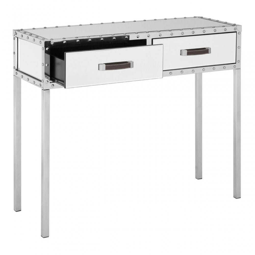 Rivet Console Table, Mirrored Glass, Stainless Steel