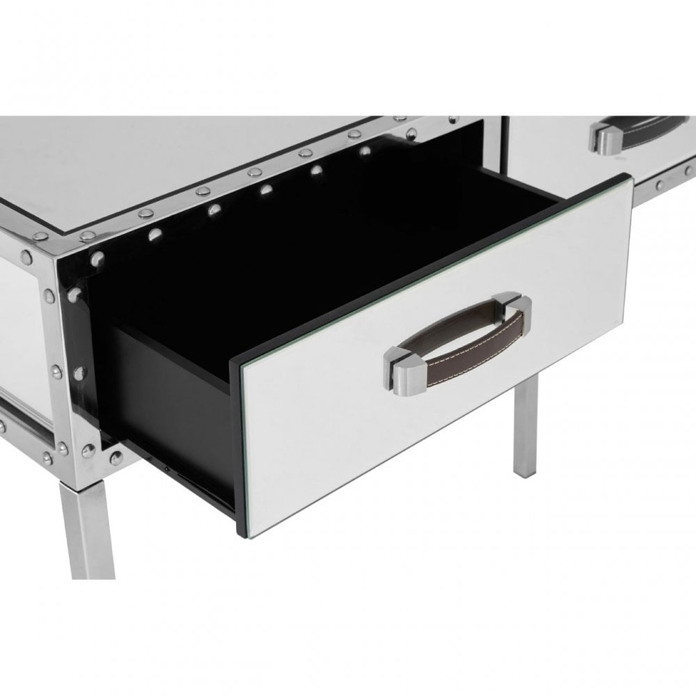 Rivet Console Table, Mirrored Glass, Stainless Steel