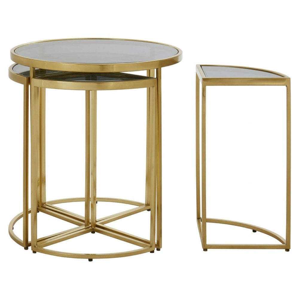 Hushie Nesting Tables, Glass, Stainless Steel, Black