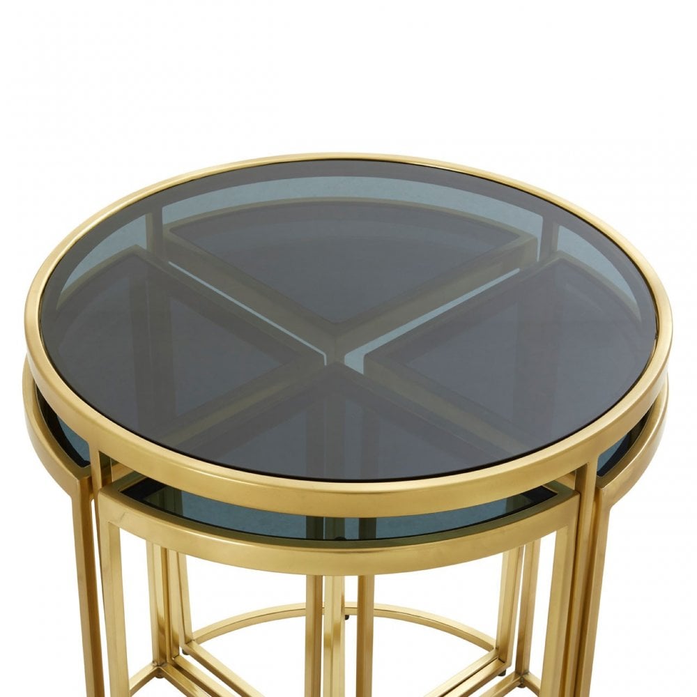 Hushie Nesting Tables, Glass, Stainless Steel, Black