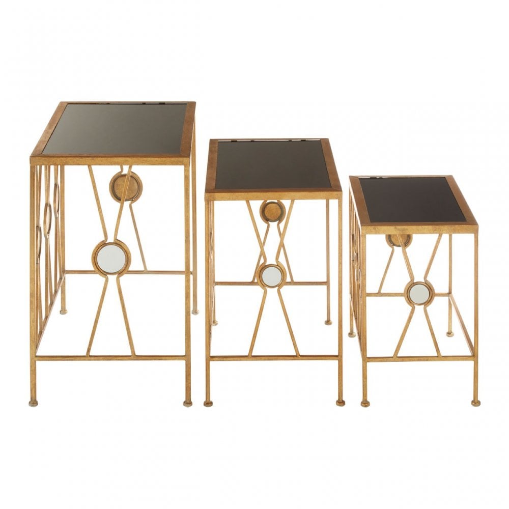 Faiza Set of 3 X-Design Nesting Tables, Glass, Black