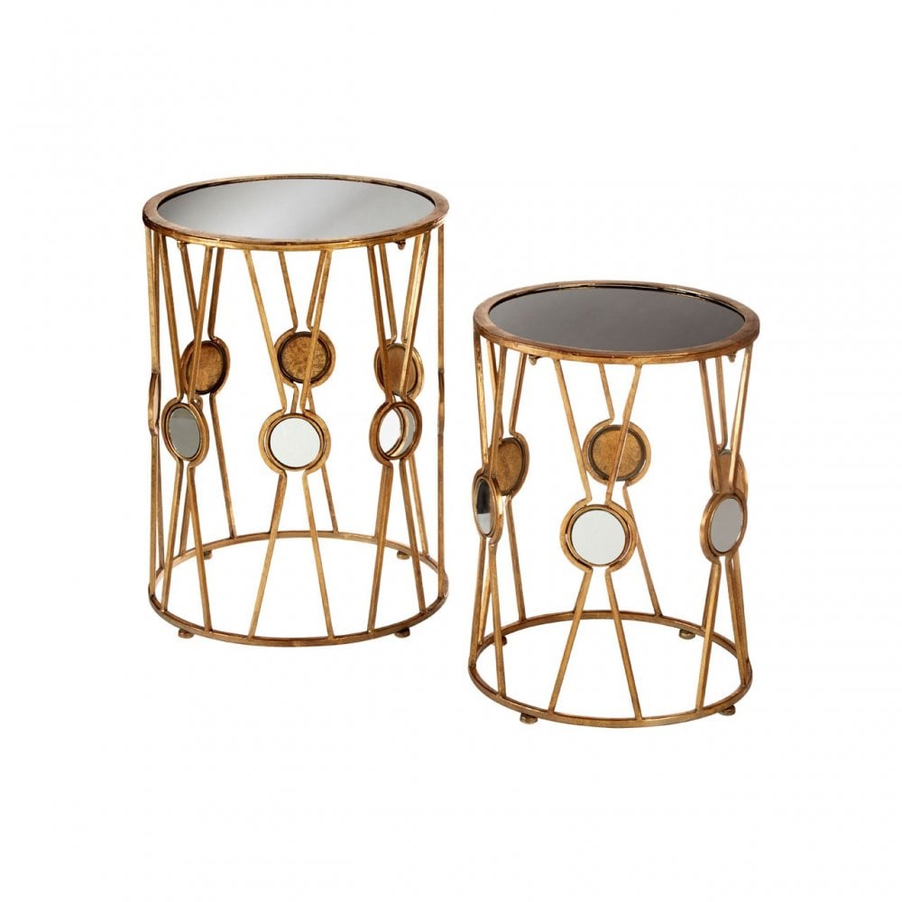 Faiza Set of 2 X-Design Rounded Tables, Glass, Black
