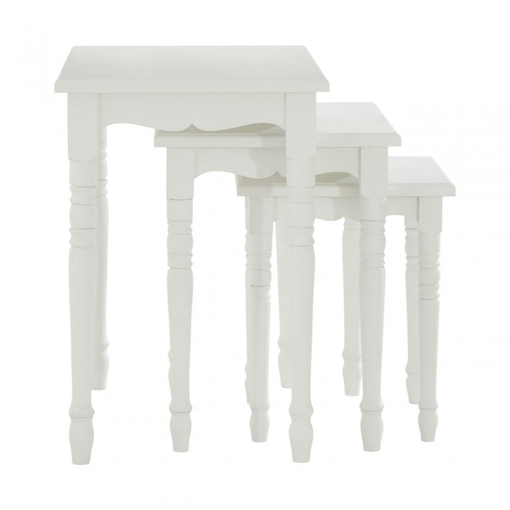 Hendra Nesting Tables Set of 3, Paulownia Wood, Fir Wood Veneer, White