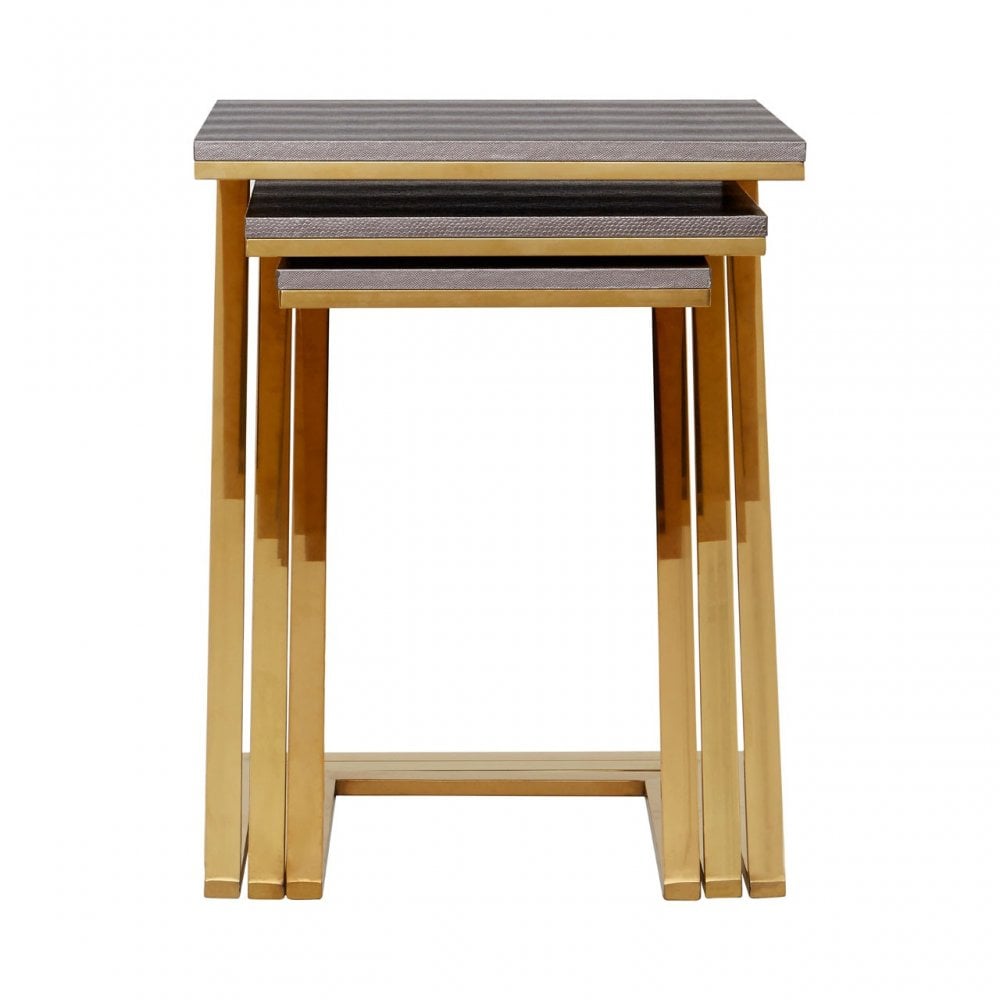 Pacific Faux Snake Skin Nest of 3 Tables, Wood, Stainless Steel, Gold