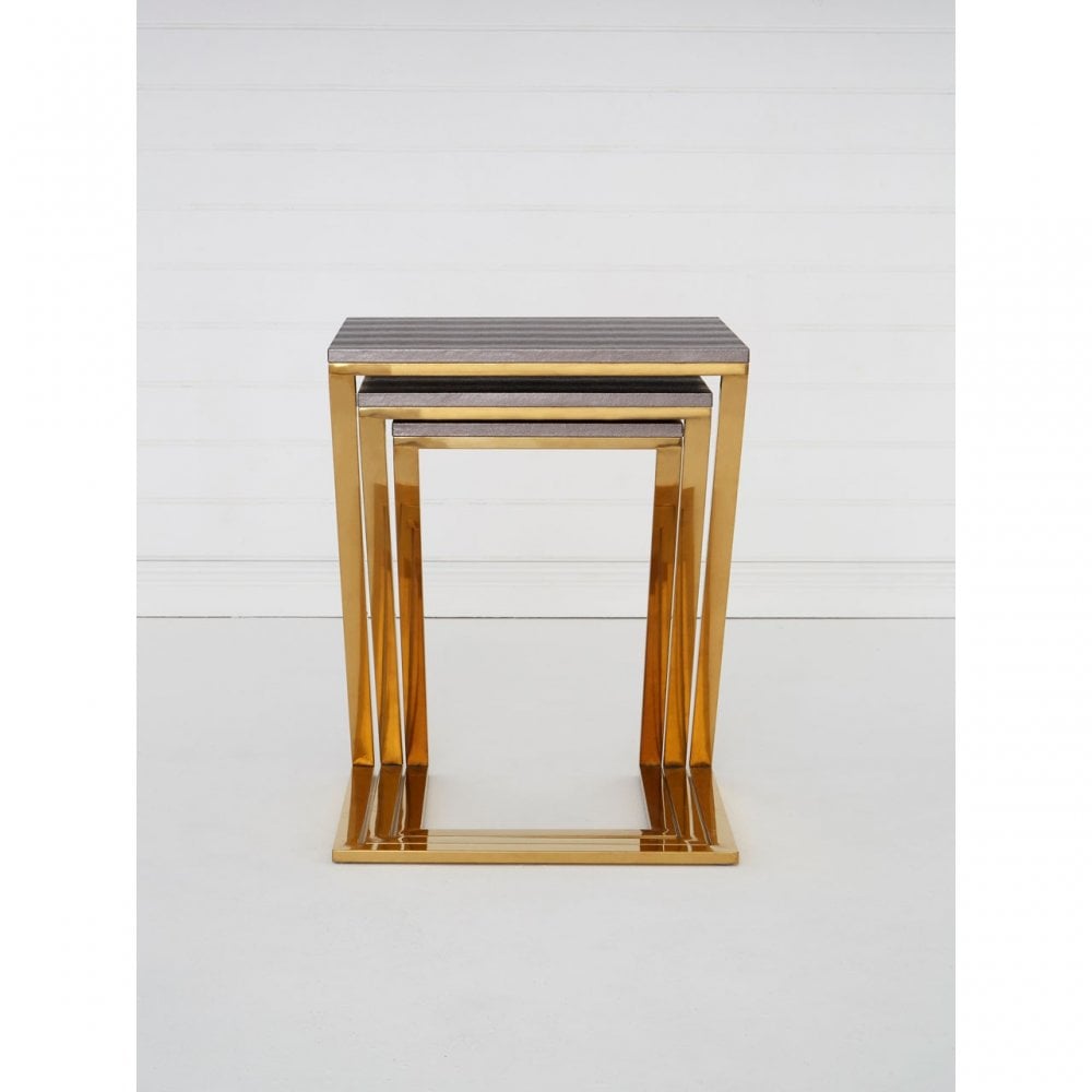 Pacific Faux Snake Skin Nest of 3 Tables, Wood, Stainless Steel, Gold