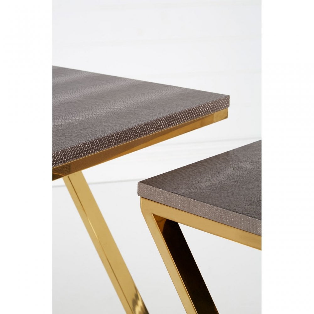 Pacific Faux Snake Skin Nest of 3 Tables, Wood, Stainless Steel, Gold