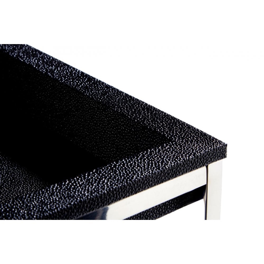 Pacific Faux Shark Skin Nest of 2 Tables, Wood, Stainless Steel, Black