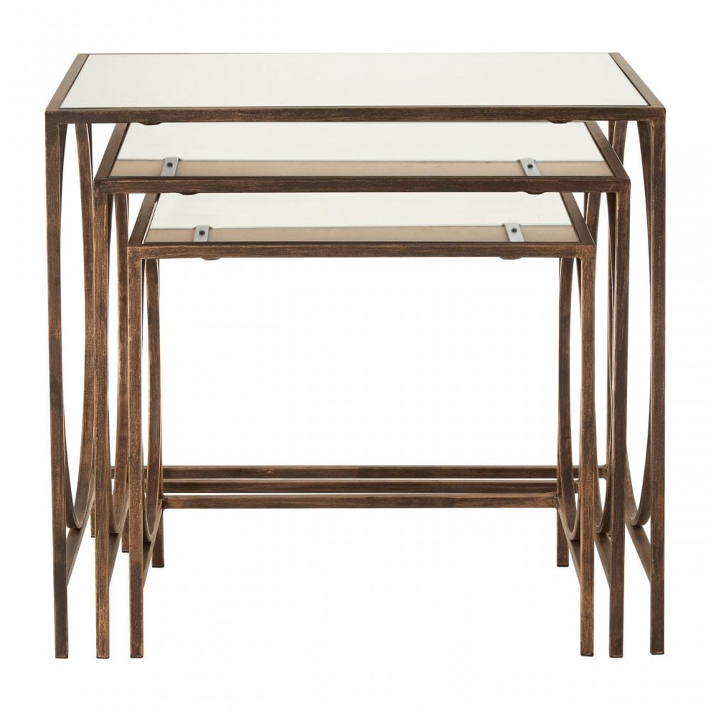 Anvil Nest of 3 Tables, Mirrored Glass, Bronze
