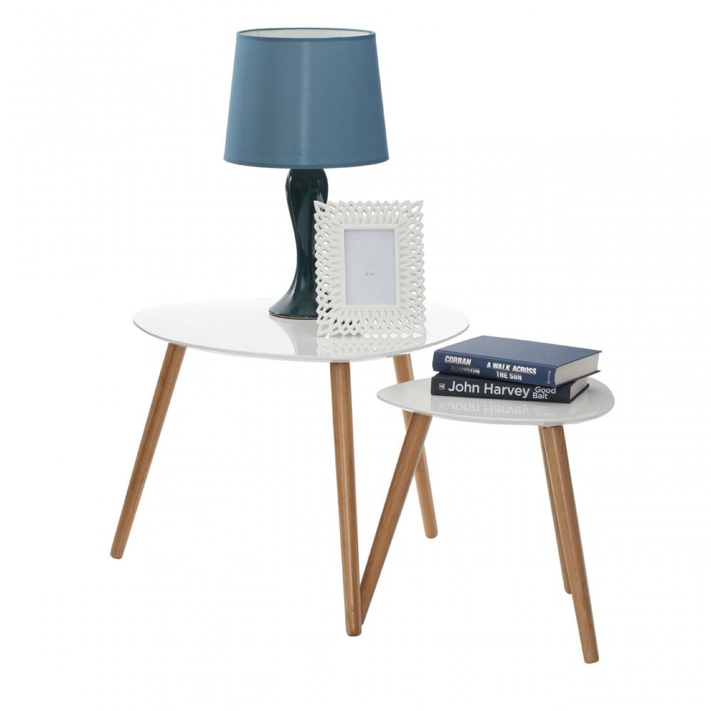 Nostra Nest of 2 Tables, Hard Wood, High Gloss, White