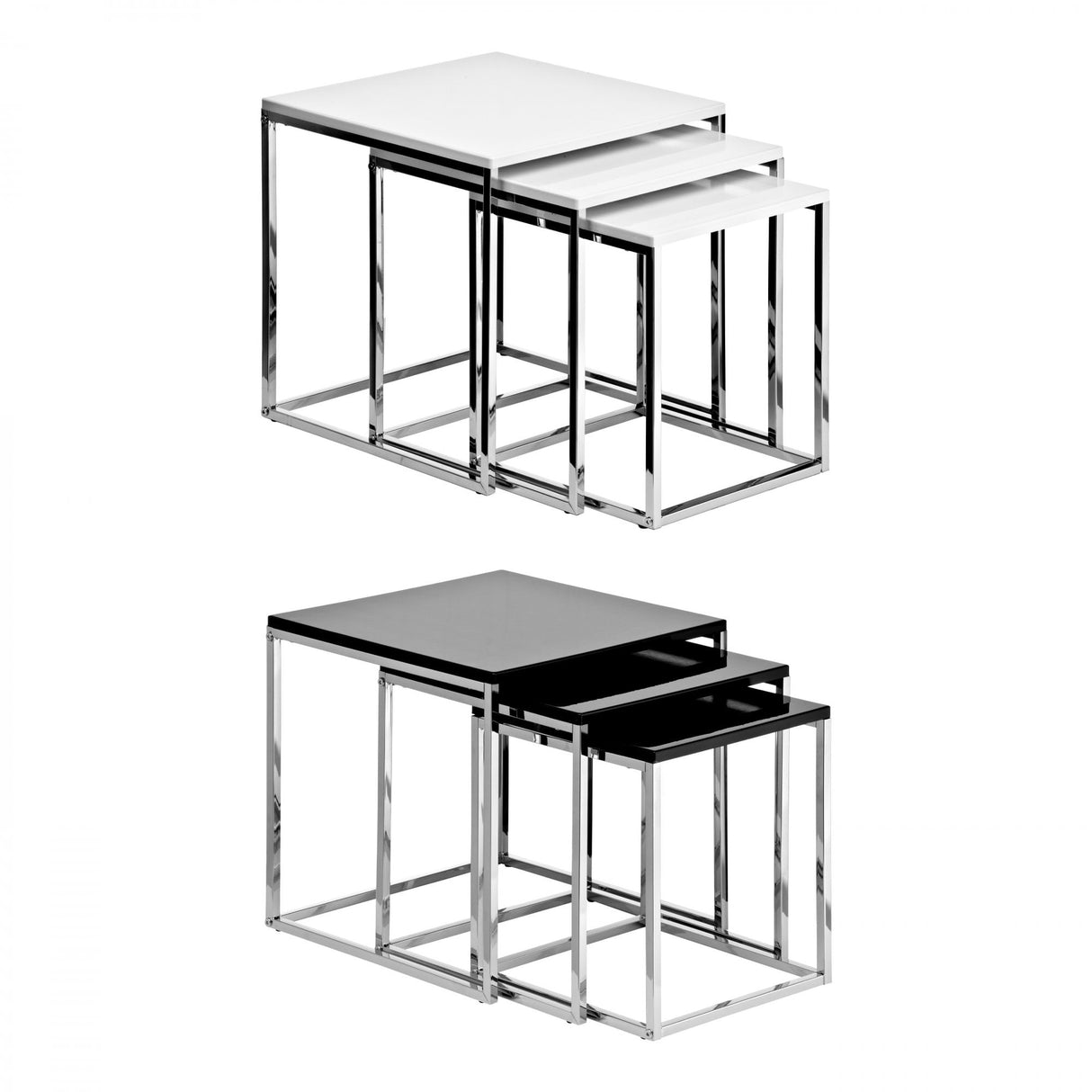 Nest of 3 Tables, Chrome, Black