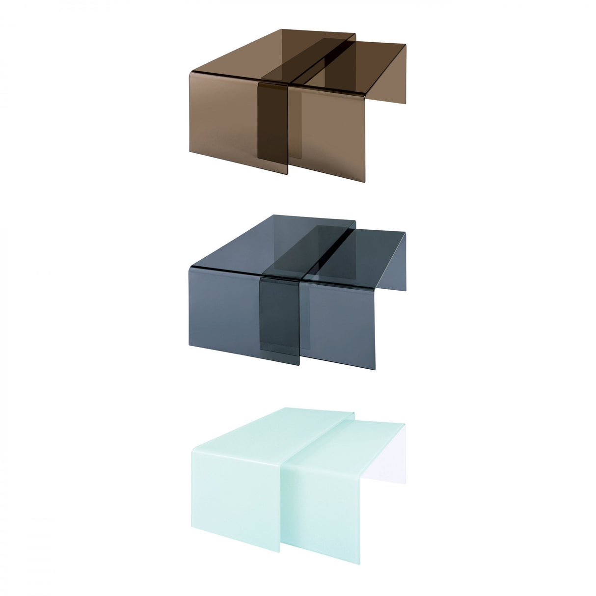 Nest of 2 Coffee Tables, Bent Glass, White