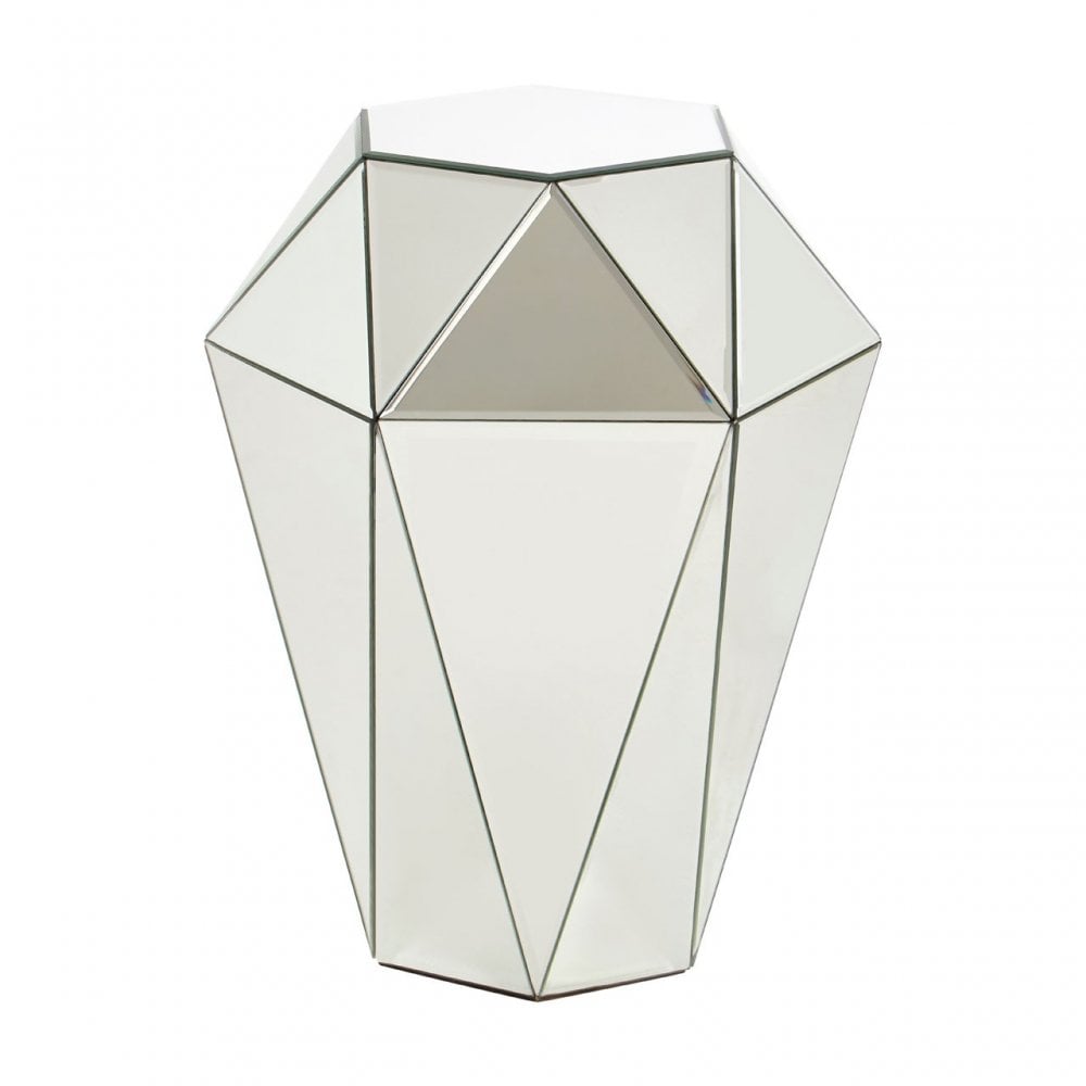 Tuskin Silver Finish Side Table, Mirrored Glass, Silver