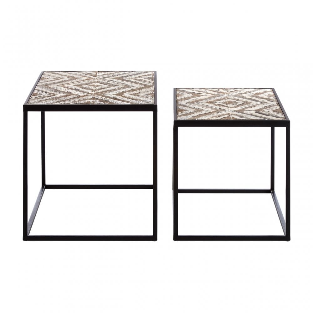 Lombok Set of 2 Side Tables, Fir Wood, White