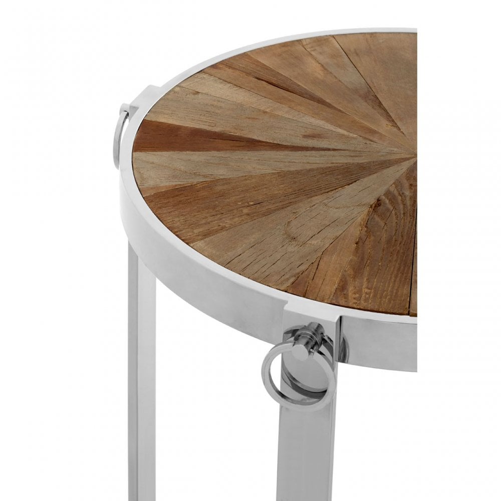 Mitra Side Table, Elm Wood, Stainless Steel, Silver