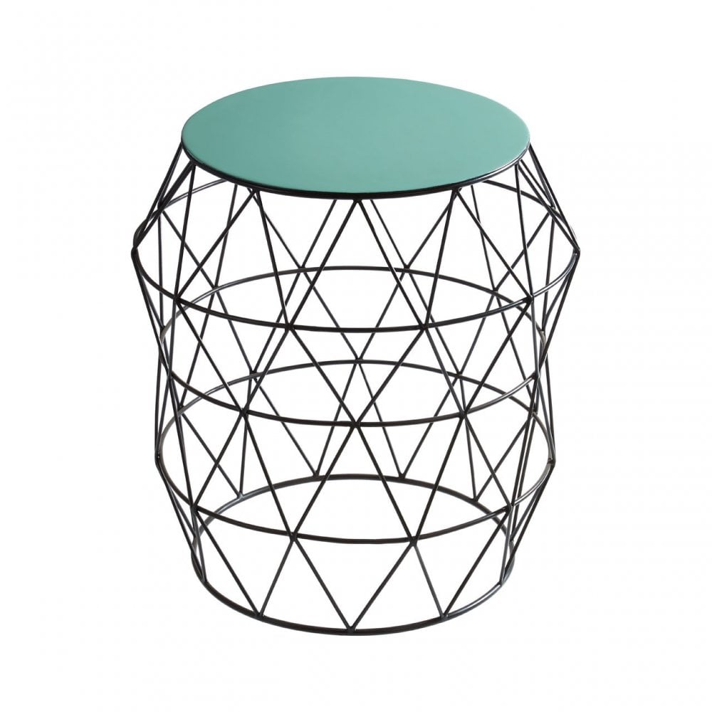 Corina Side Table with Green Enamel Top, Iron, Green