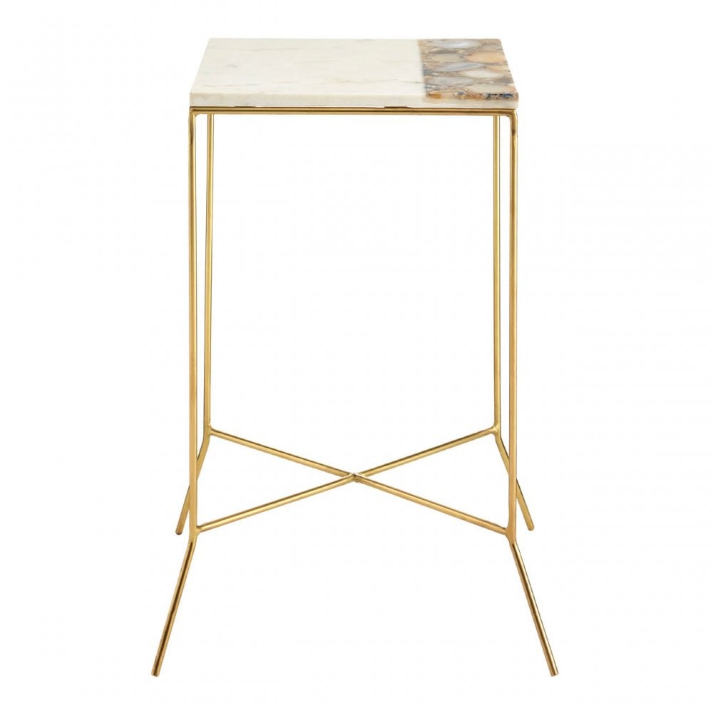 Vizzini Square Side Table, Agate, Iron, Marble, Brass