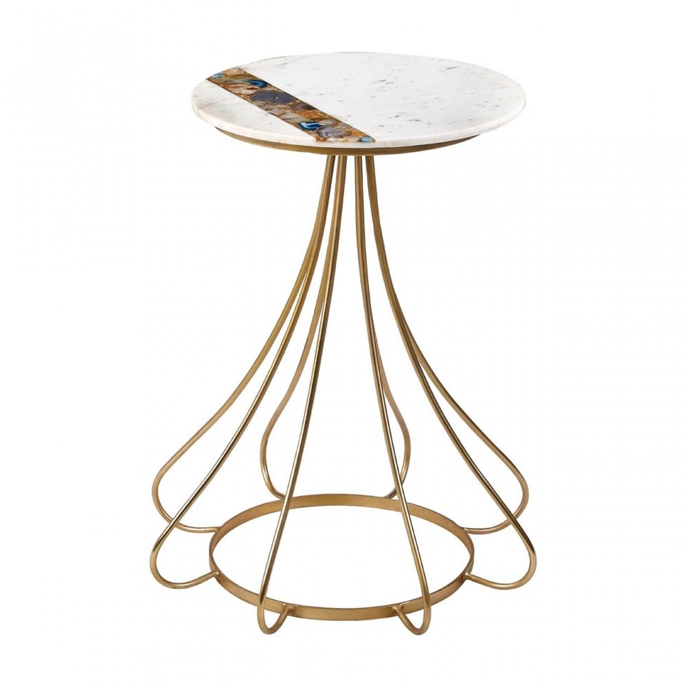 Vizzini Marble and Agate Side Table, Agate, Iron, Marble, Brass