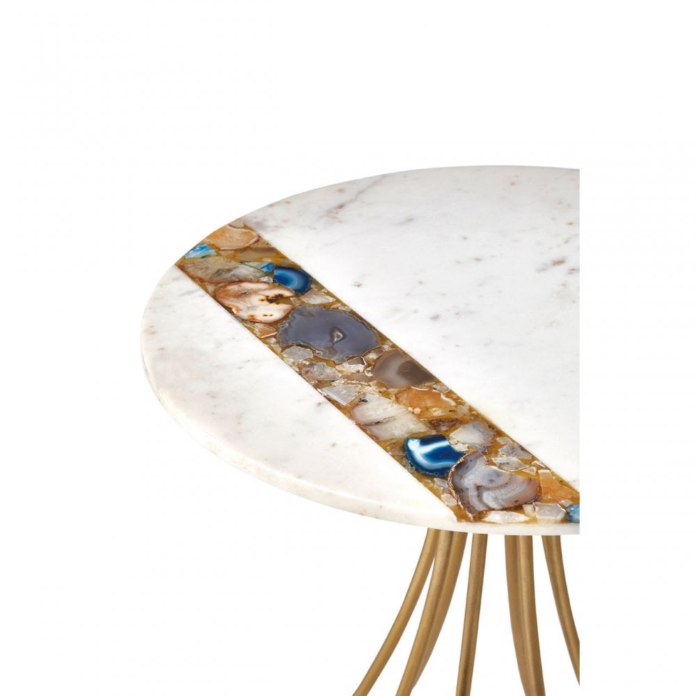 Vizzini Marble and Agate Side Table, Agate, Iron, Marble, Brass