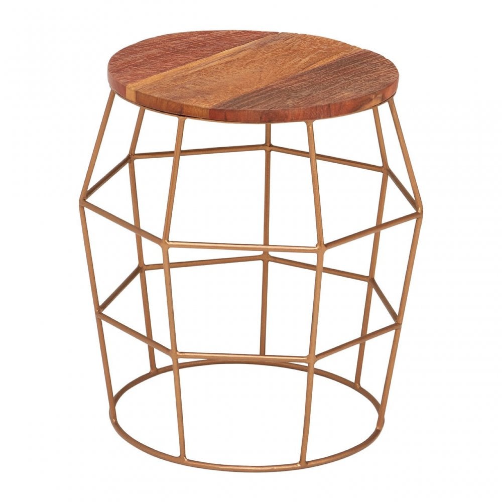 Nandri Rounded Side Table, Iron, Wood, Natural